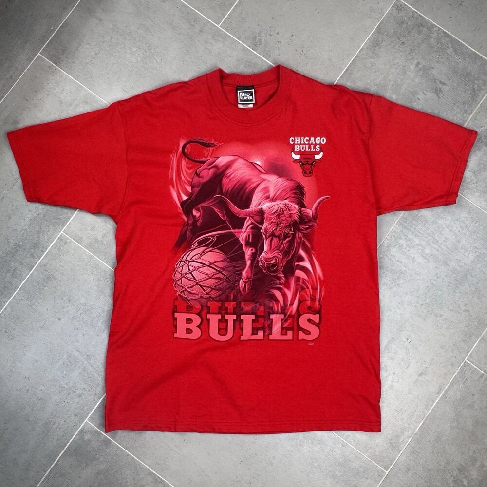 Vintage 1990s Chicago Bulls Jordan Era Pro Player Bull T-Shirt XL Red